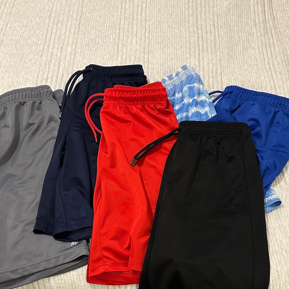 Kids Athletic Shorts Pack — Red, Black, Navy, Gray & Blue